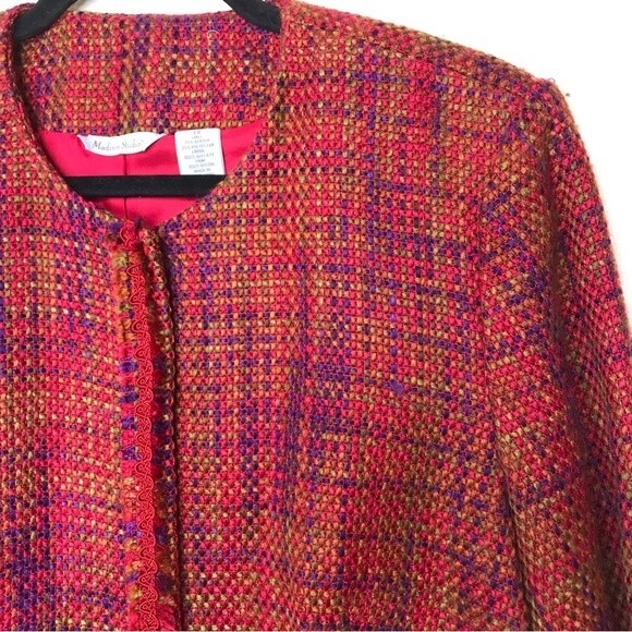 Vintage Madison Studio Boucle Soutache Braid Fringe Pink Jacket Women's Size 14 - Picture 2 of 14